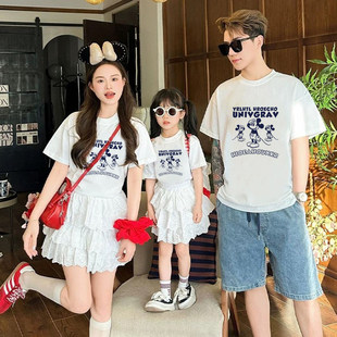 t恤 一家三口高级感超火炸街高端100%纯棉A类短袖 米奇夏装 亲子装
