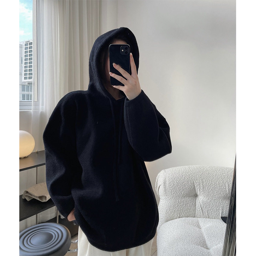 秋冬服饰韩版ins慵懒绒感舒适连帽针织衫软糯宽松加厚休闲毛衣女