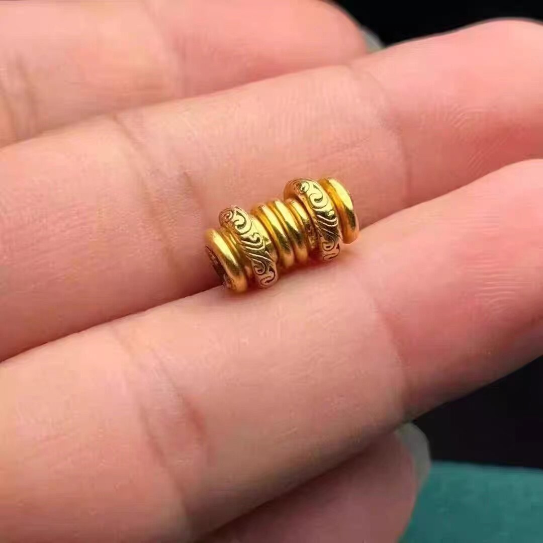 藏式镀24k金唐草金色万向轴三通连接轴DIY文玩配饰百香星月菩提