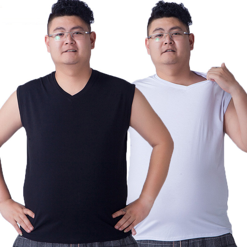 加肥加大码莫代尔无袖T恤胖子肥佬男士跨栏背心夏特大号宽松透气