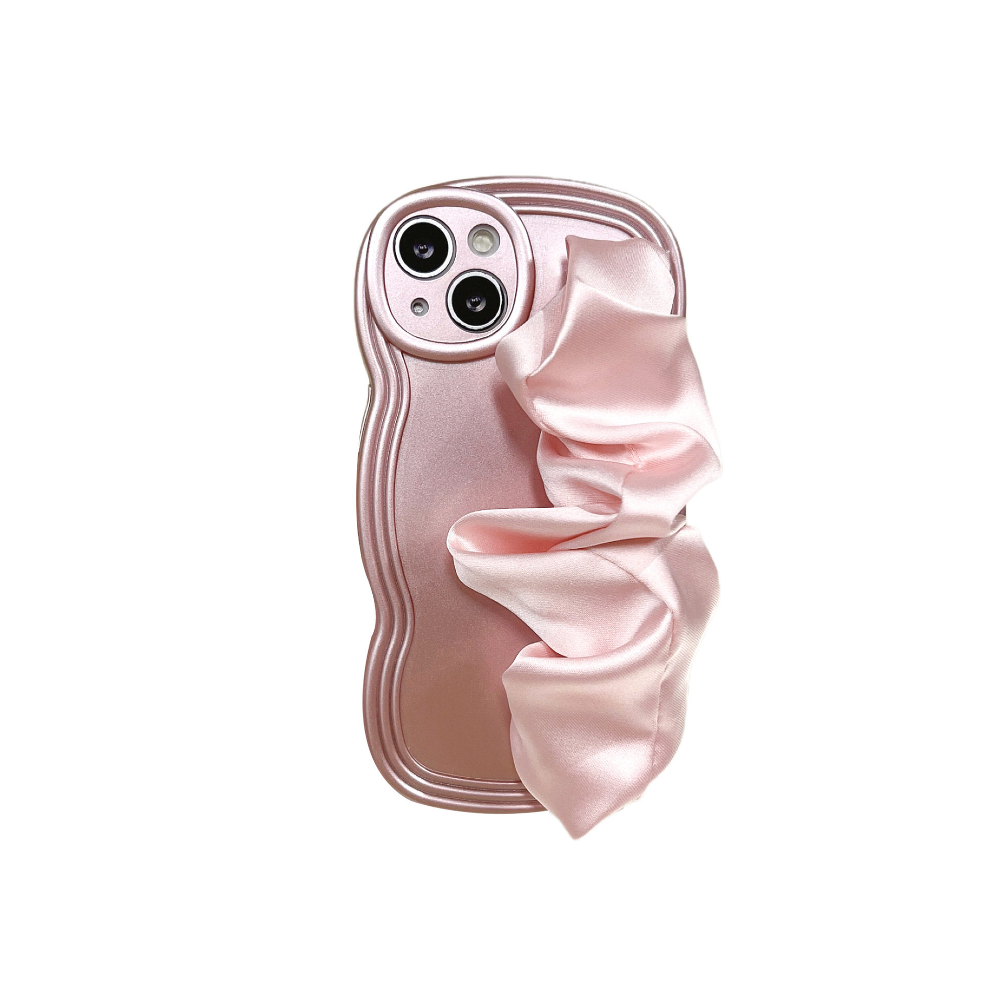 玫瑰金少女粉色丝巾腕带适用iPhone13/14promax手机壳女苹果15液态硅胶亲肤耐脏软壳11/12韩风香槟色波浪防摔