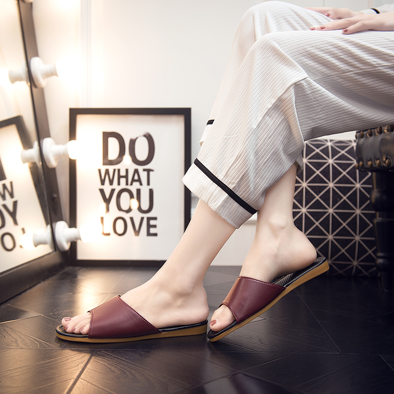 美式轻奢羊皮拖鞋夏季家居牛皮防臭男女室内居家用真皮凉拖鞋地板