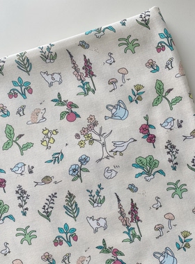 21支纯棉手绘小动物花花草草手工面料抱枕家居桌布手作面料布料