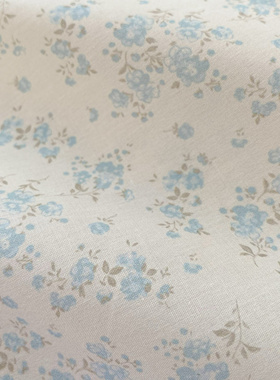 淡雅清新蓝色小碎花纯棉40支衬衣发圈娃衣头巾手作薄棉布