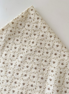 淡黄色复古咖色玫瑰格子纯棉面料diy娃衣发圈衬衣手工布