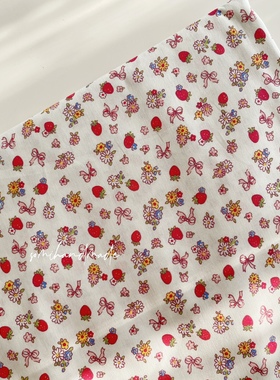 40支红色草莓小花图案印花卡通面料里布diy娃衣家居服纯棉布