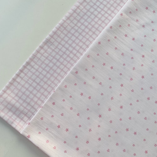 40支梭织纯棉薄棉布粉色格子星星衬衣发圈家居服连衣裙手作面料