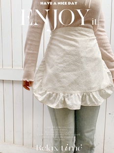 somihandmade原创刺绣棉质围裙半身围裙防污厨房装饰家居好物