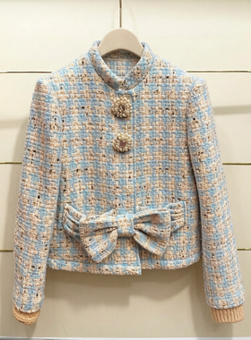 芗现货正品24冬蓝白格粗花呢外套LF24D41SC121-240
