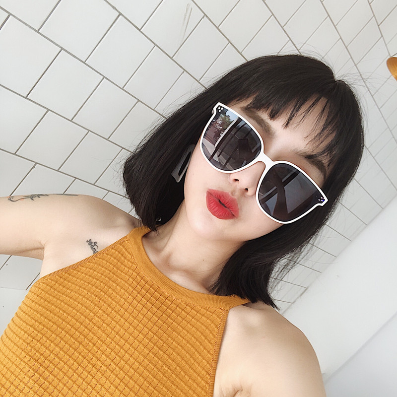 白色韩版墨镜女街拍时尚2019新款方框圆脸防紫外线偏光黑色太阳镜