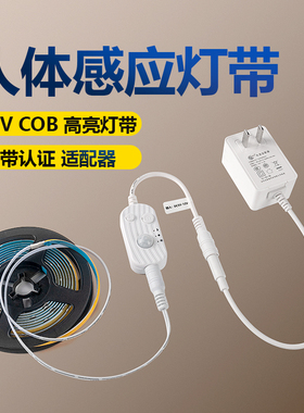 12V人体感应LED灯带可调亮度橱柜床底线性灯走廊过道COB自粘灯带