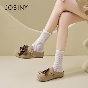 魔术贴软底鞋 女26春蝴蝶结软木底包头拖鞋 卓诗尼勃肯鞋 Josiny