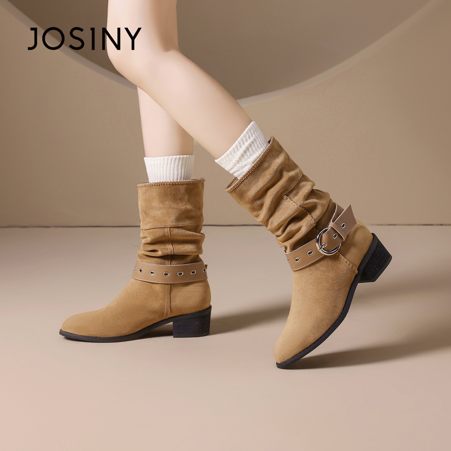 卓诗尼复古骑士靴女舒适时尚百塔