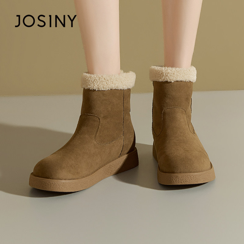 Josiny/卓诗尼25冬季翻边雪地靴女加绒保暖毛绒短靴百搭棉靴女靴