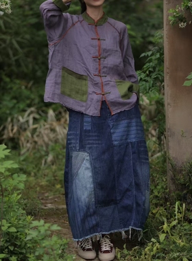 MMBL慢慢变蓝荼苎麻上衣衬衫33973