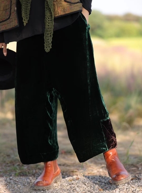 MMBL慢慢变蓝荼新款半松紧宽松直筒双层丝绒休闲裤35737