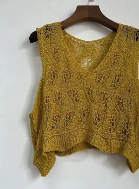MMBL荼手工植物染镂空针织马甲背心女外搭无袖坎肩上衣