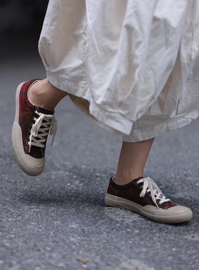 MMBL文艺复古圆头系带休闲亚麻鞋子慢慢变蓝荼