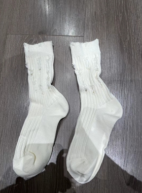 MMBL慢慢变蓝荼破洞手工植物染中筒棉袜子 不退换