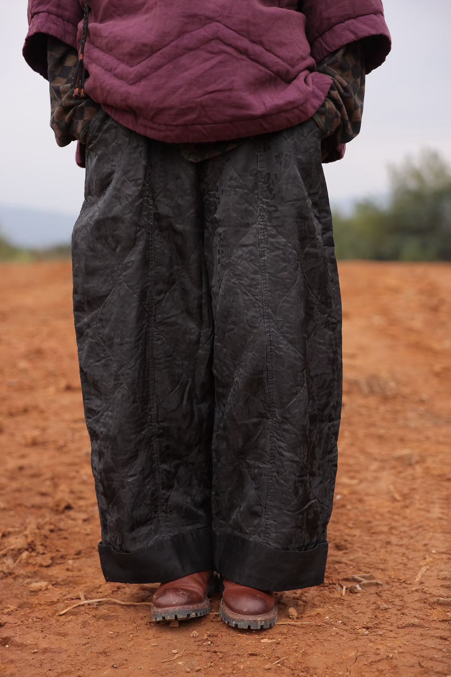 MMBL慢慢变蓝荼两侧松紧宽松大版直筒长棉裤351163（长96围136）