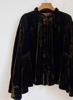 MMBL慢慢变蓝荼植物染332302真丝绒宽松衬衫 衣长59左右 胸围140