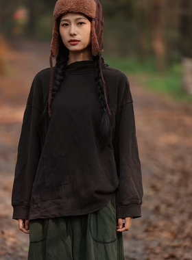 MMBL慢慢变蓝荼35535全棉针织半高领上衣卫衣 衣长65