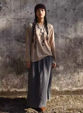 MMBL慢慢变蓝荼亚麻长袖圆领上衣T恤332139