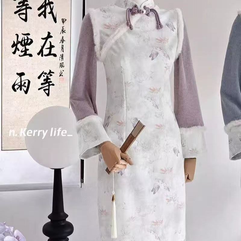 中式国风改良旗袍连衣裙两件套