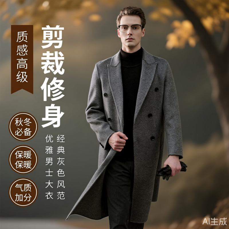 100%羊毛男士秋冬双面呢子大衣