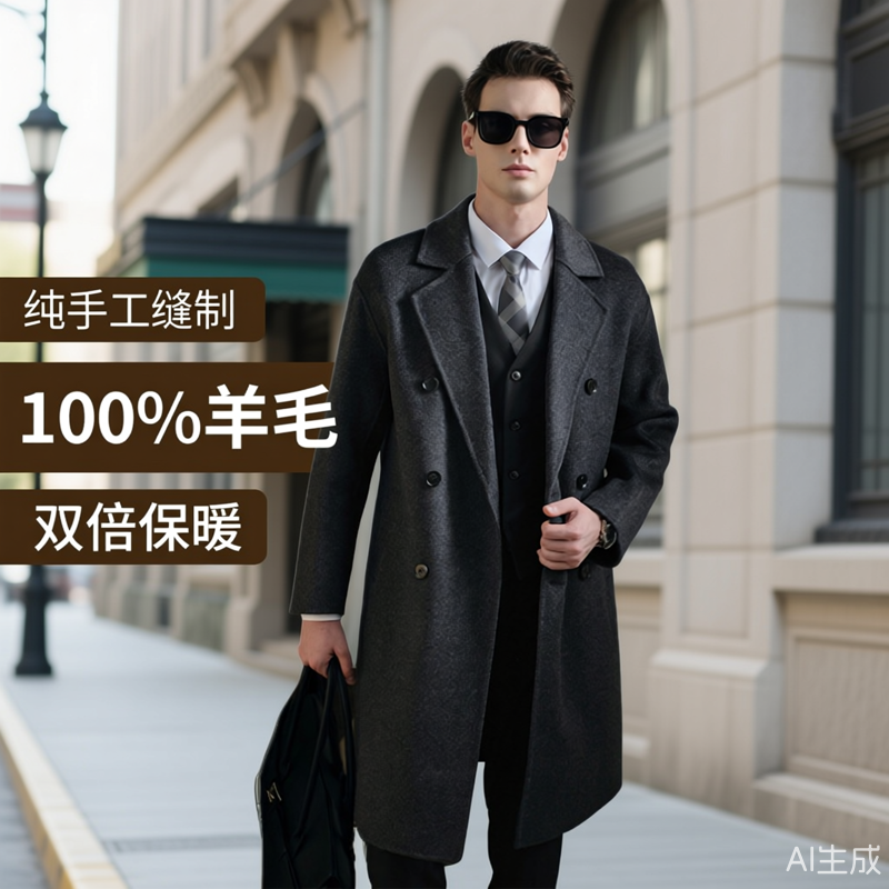 【100%羊毛】男士秋冬双面呢子大衣加厚长款西装领外套羊绒风衣