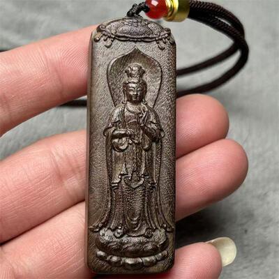 文莱沉香木观音吊坠保平安男女饰品挂件项链自带天然清香果香项坠