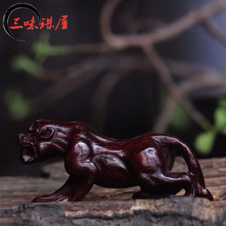印度小叶紫檀豹子手把件檀木一路暴发桌面摆件雕刻工艺品把玩件