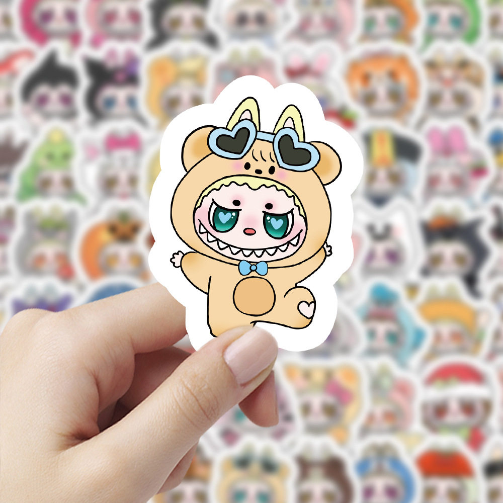 100张换装拉布布涂鸦贴纸可爱卡通装饰手机壳行李箱笔记本diy贴画