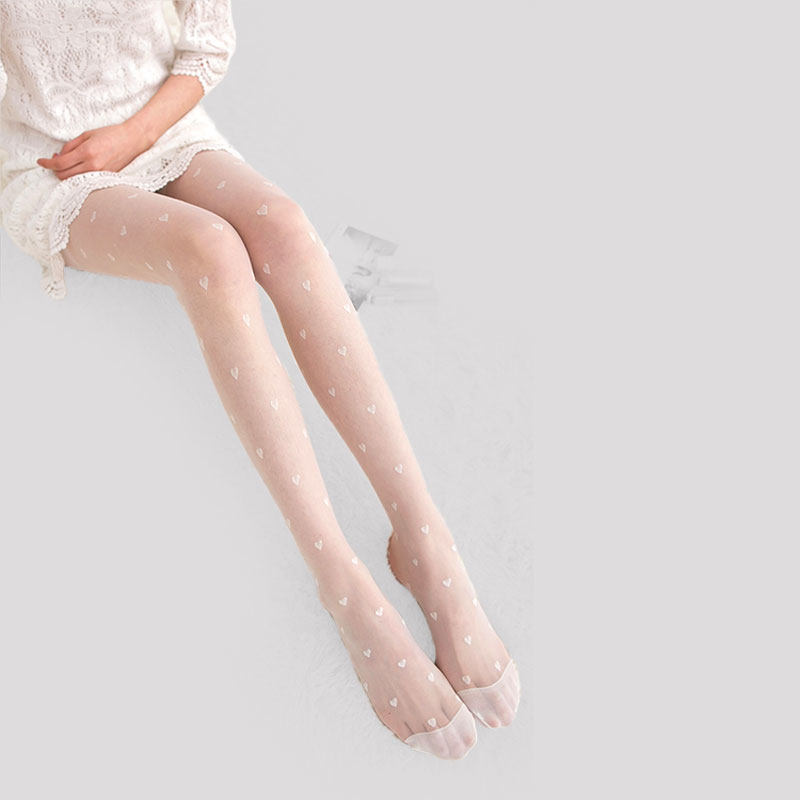 包邮日系超薄白色侧面提花丝袜子女心形蝴蝶假长筒显瘦纹身连裤袜