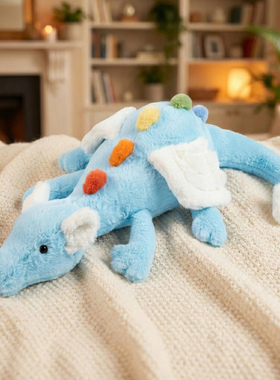 蓝色小龙毛绒玩偶安抚玩具天空龙飞天龙翅膀天使龙王公仔娃靠垫