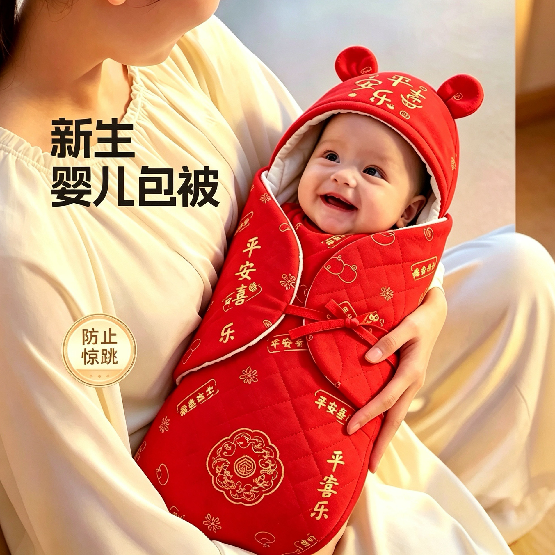 双层纱布百福包单纯棉睡袋初生婴儿大红包单长命百岁出院包巾抱被
