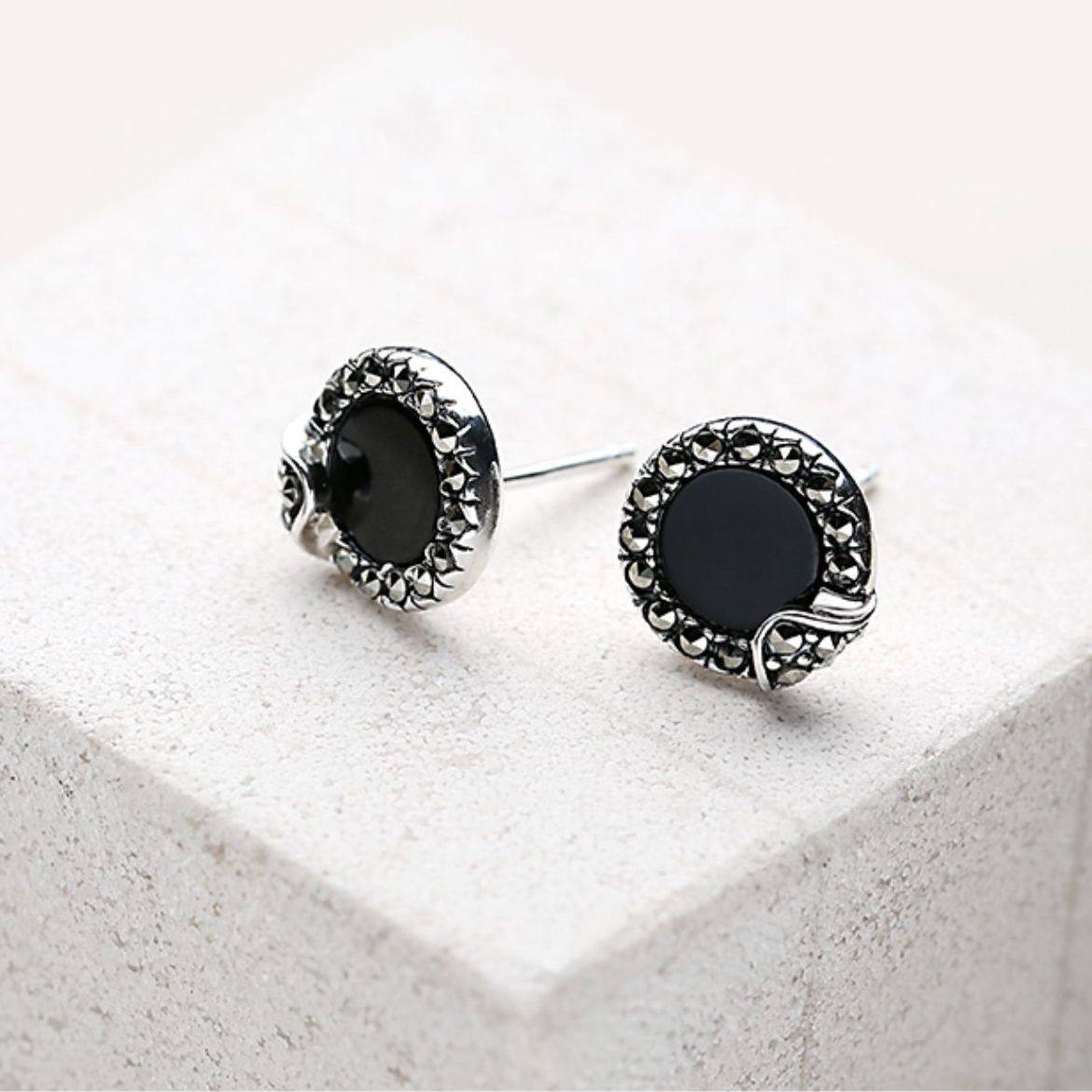 曼古银多瑙河黑玛瑙宝石耳钉S925银女士新年礼物时尚百搭超火耳环,饰品/流行首饰/时尚饰品新,耳钉,淘宝优惠券,粉丝福利购,淘宝优惠卷