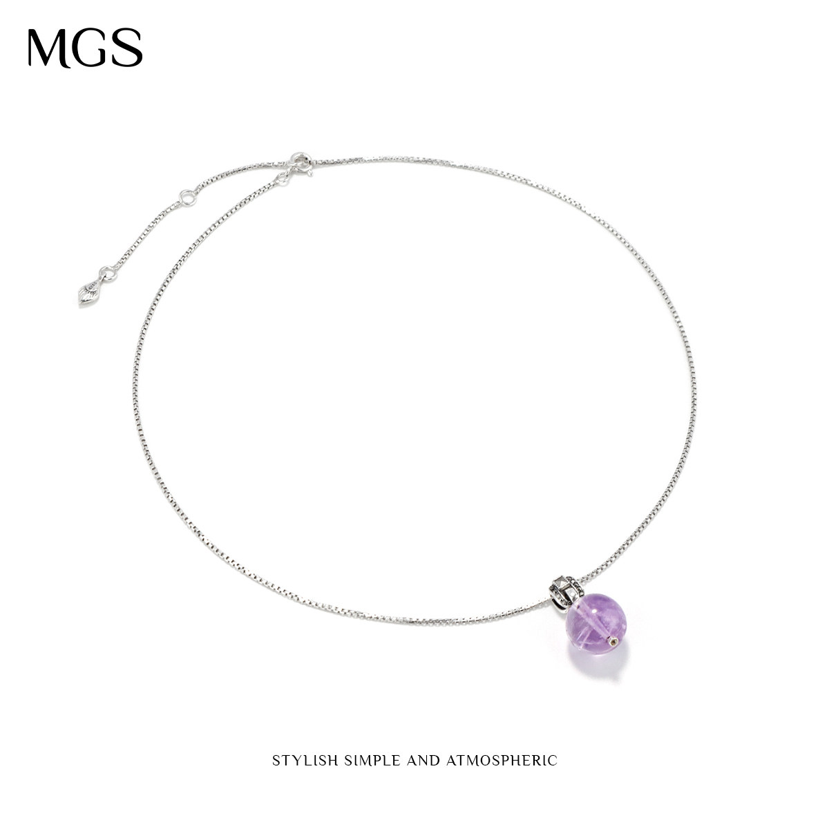 MGS/曼古银925银项链紫水晶白水晶吊坠女款复古时尚2025新