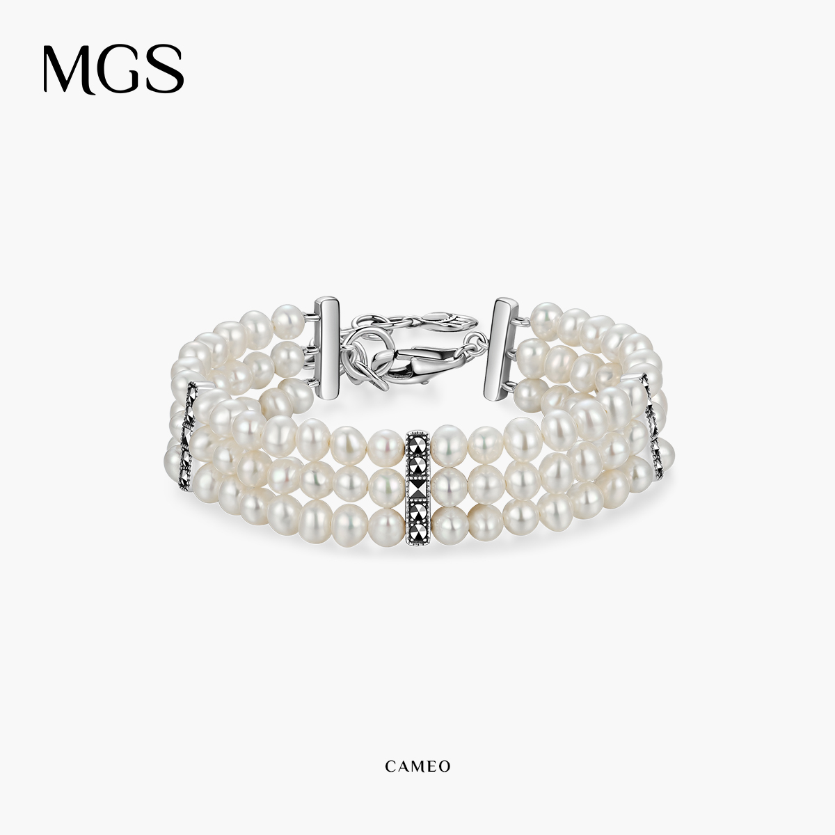 mgs/曼古银卡梅奥美人系列三排珍珠手链女轻奢高级设计感手饰女
