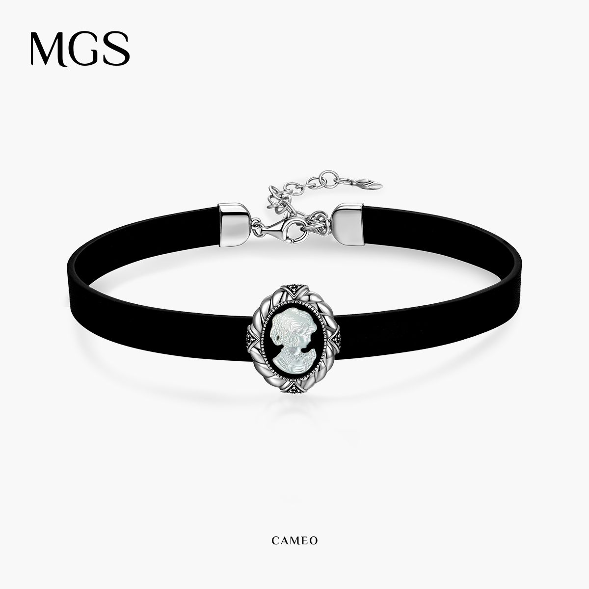MGS卡梅奥美人法式复古白贝黑玛瑙项圈女黑色纯银高级设计感项链