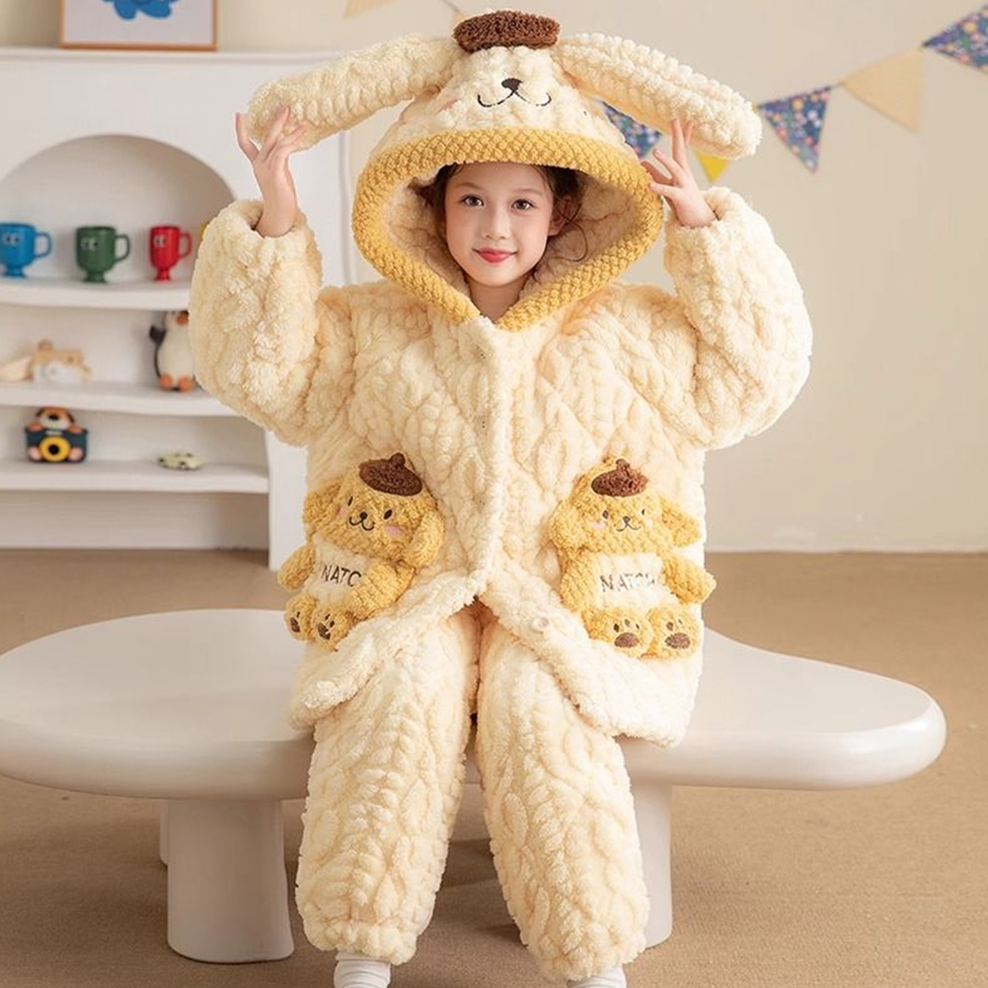 女童三层夹棉加绒加厚家居服棉袄