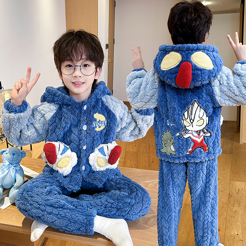 儿童睡衣男孩秋冬珊瑚绒新款加厚