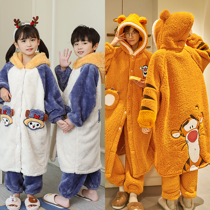 秋冬儿童亲子睡衣袍法兰绒不掉毛