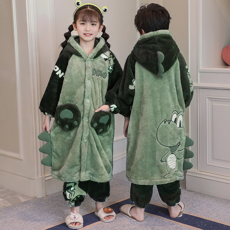 男孩睡衣秋冬法兰绒加厚睡袍大童