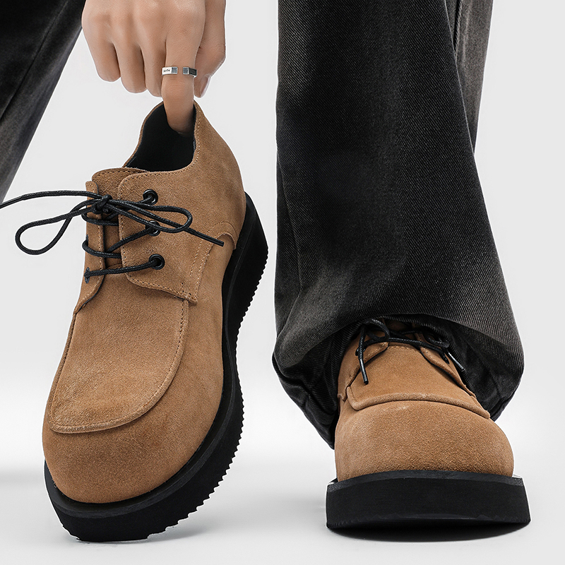 皮鞋男款2025新款复古纯色休闲鞋时尚百搭大码英伦大头厚底德比鞋