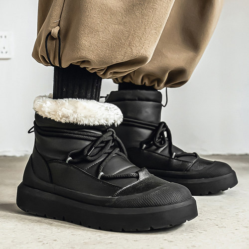 棉鞋冬季男款雪地靴2025新款高帮加绒加厚保暖时尚简约厚底情侣鞋
