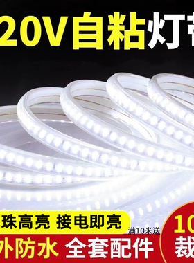 Led灯带220v客厅家用吊顶自粘灯条户外超亮摆摊灯带条防水氛围灯
