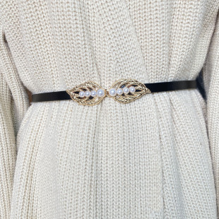 可调节真皮金属珍珠细腰带女百搭装 饰连衣裙毛衣配饰皮带腰链腰封