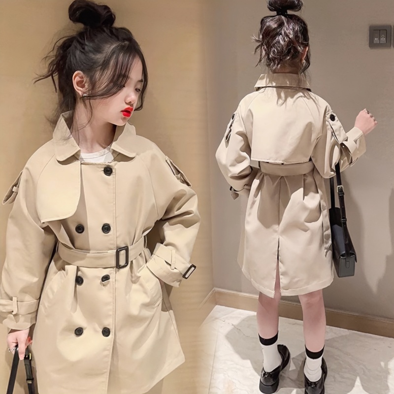 女童连衣裙风衣外套单排扣中大童中长款收腰休闲高端时尚春秋上衣