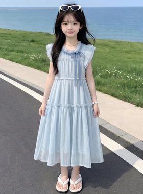 女童夏季浅蓝森系小飞袖公主裙潮